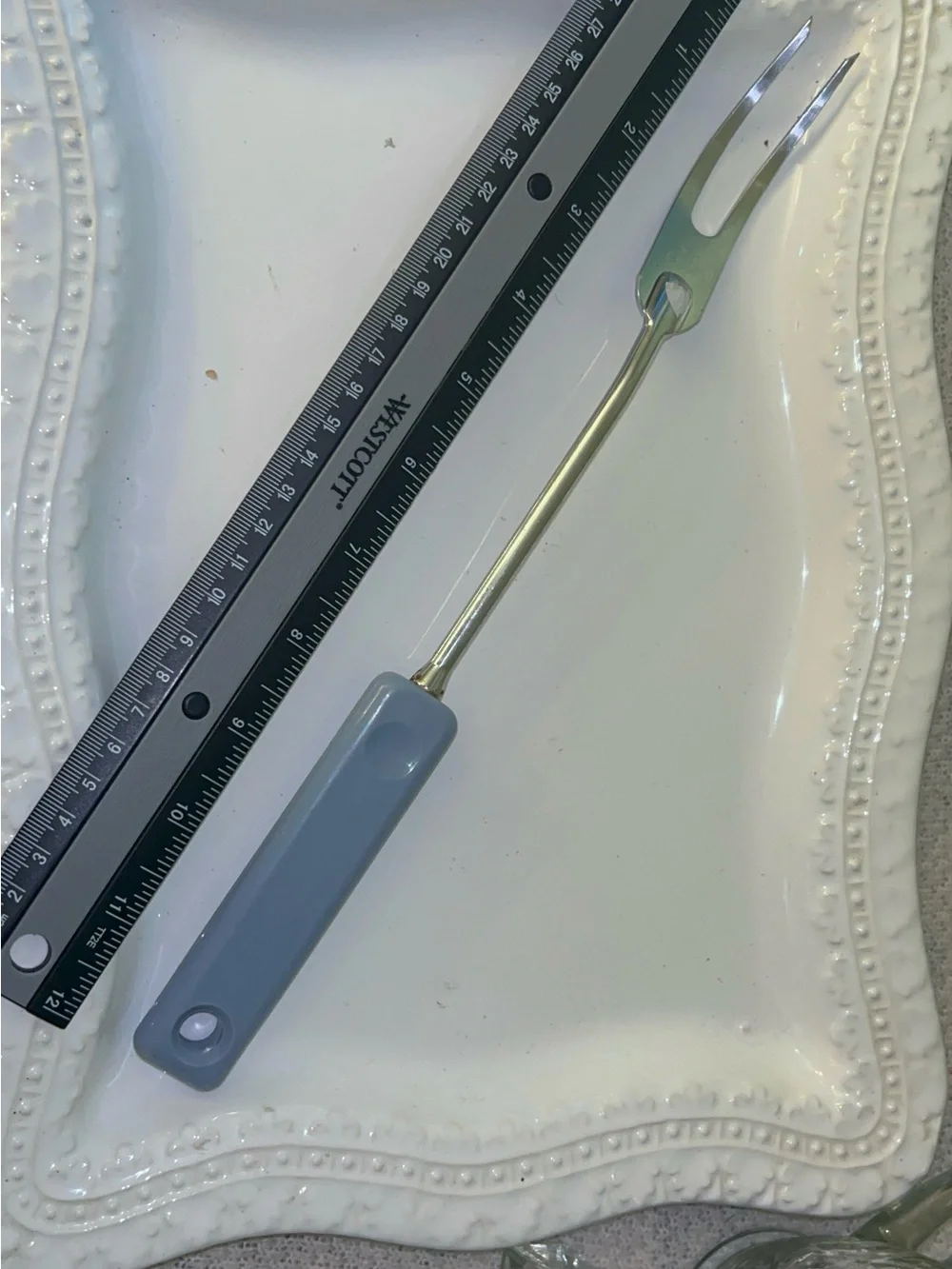 Vintage EKCO Meat Serving Fork With Light Blue Handle